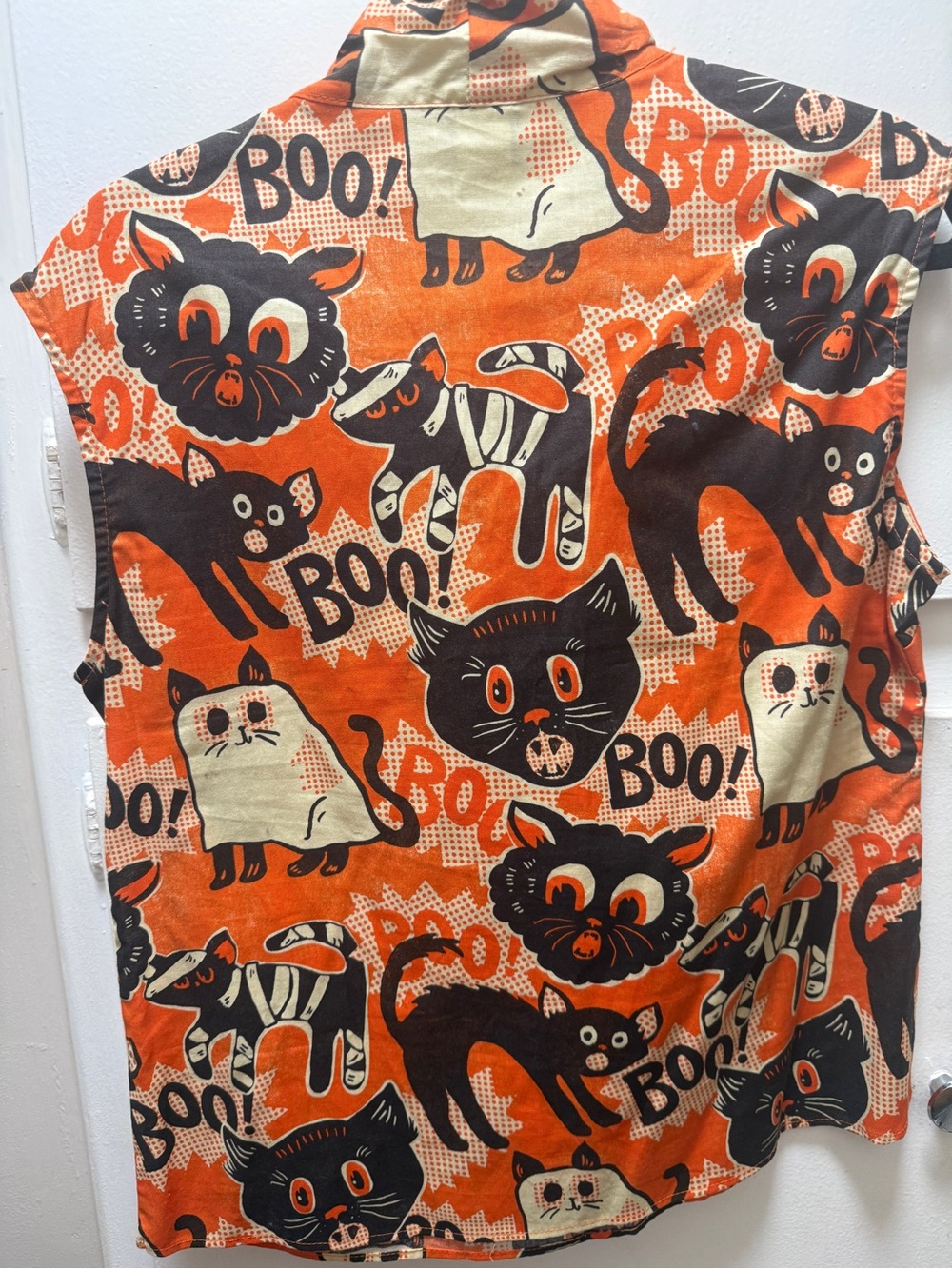 Retrolicious Orange Halloween Cats Tie-Neck Top - Picture 2 of 3